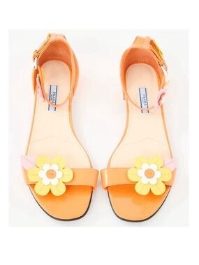 Prada 2017 Floral Patent Leather Sandals Orange Size 40 Italy